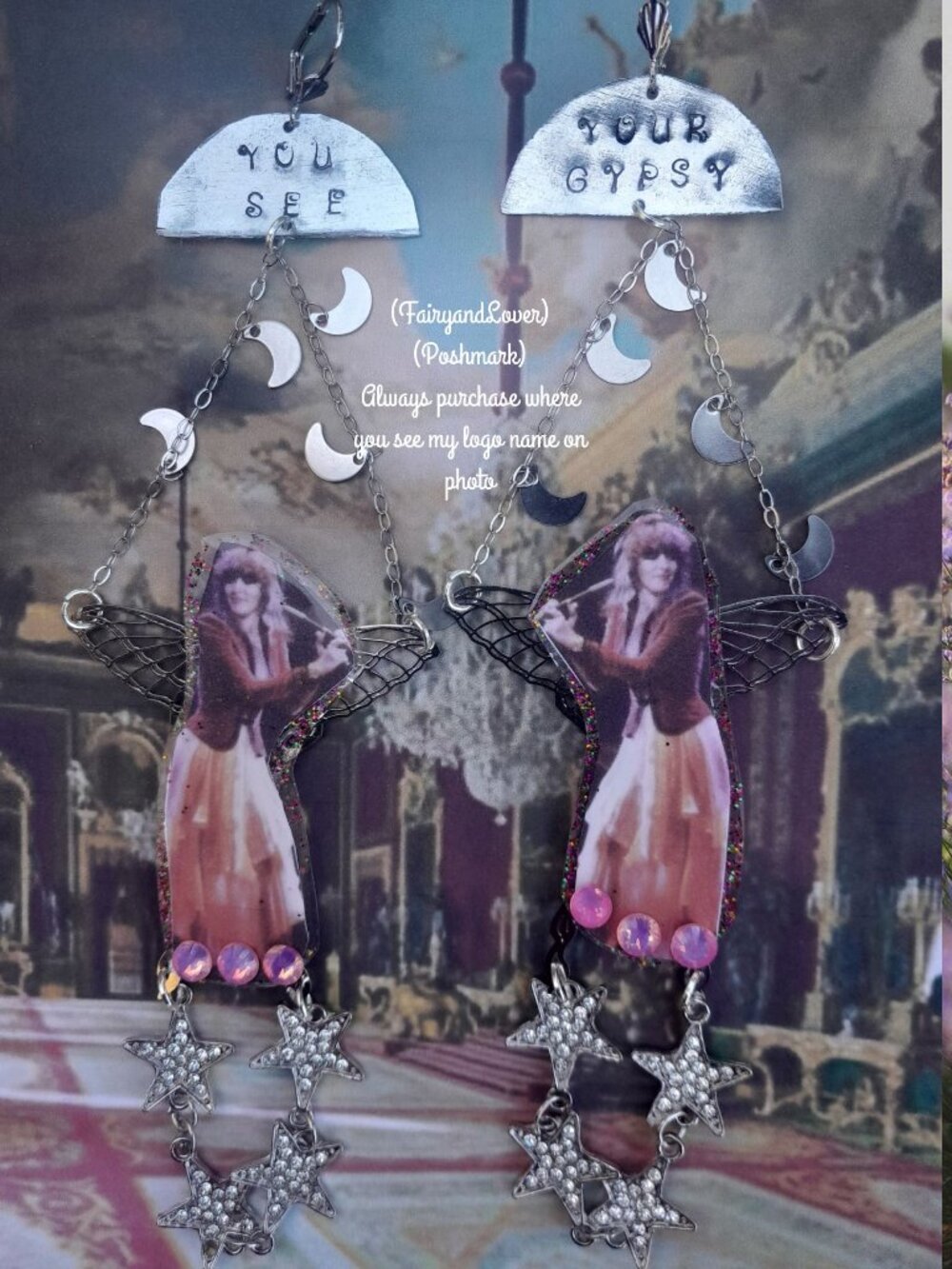 Stevie Nicks "You see your Gypsy" inspire quote moon chandelier earrings gifts